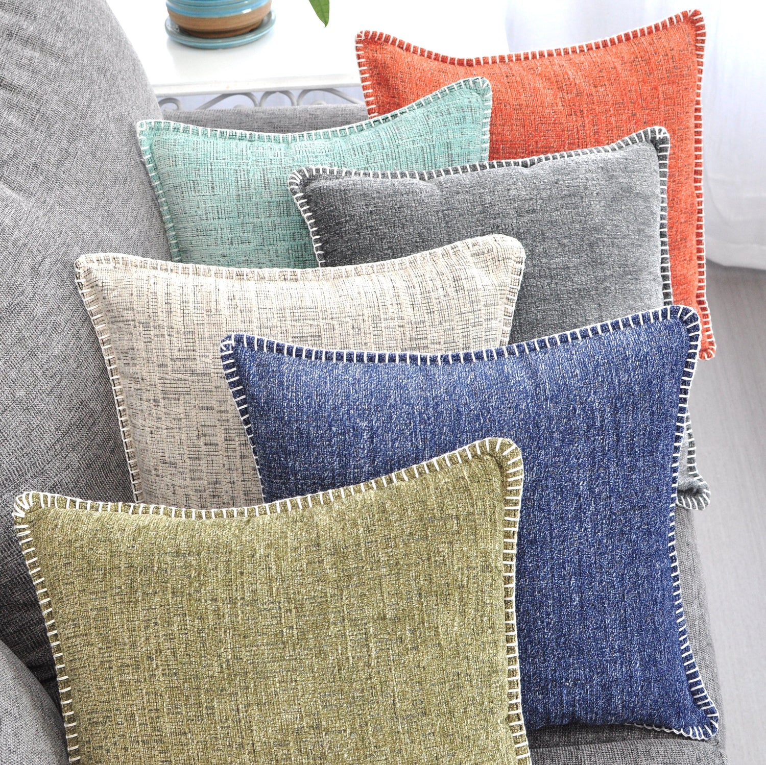 Farmhouse Pillow Covers with Decorative Stitched Edge