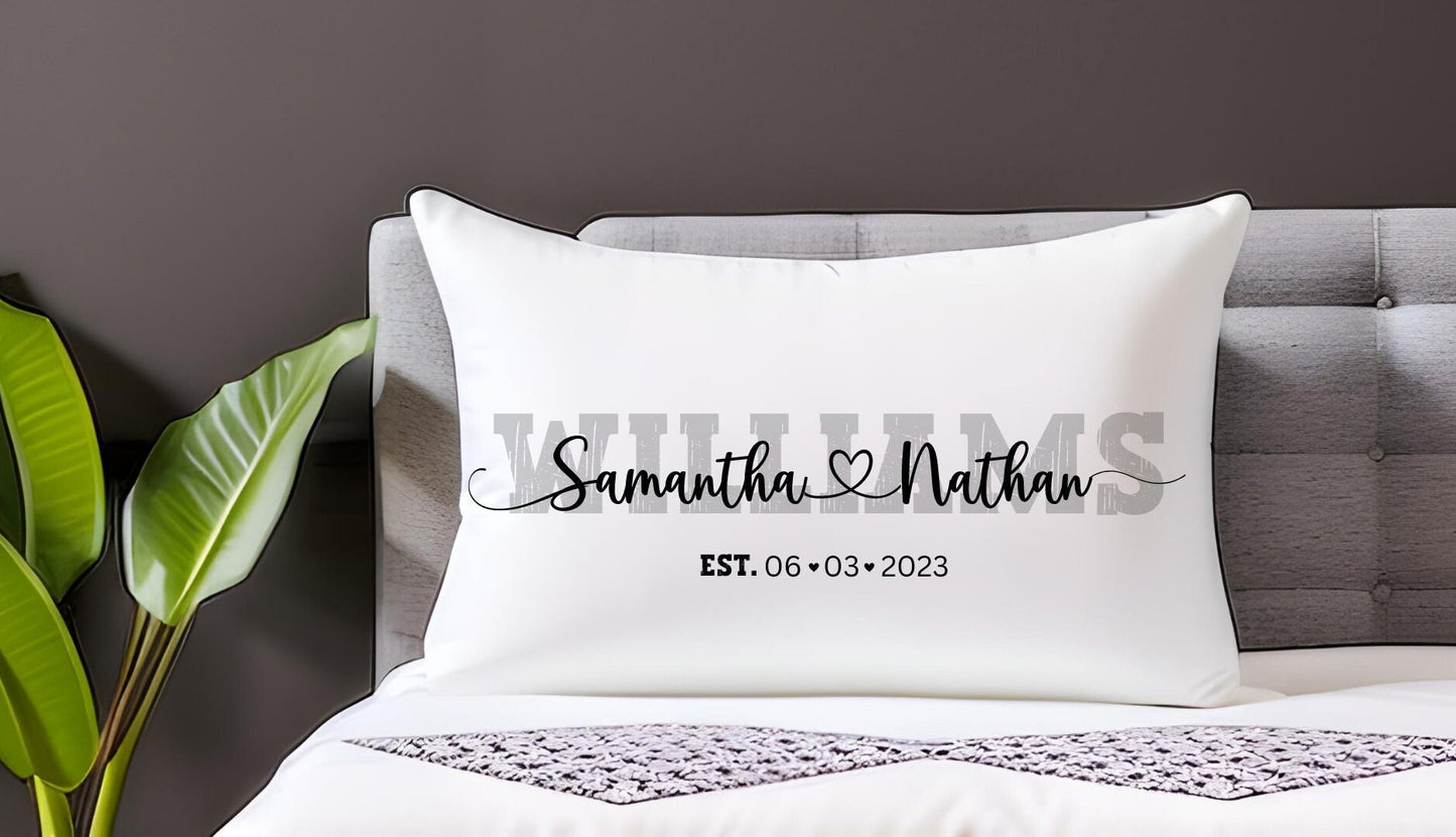 Personal Engagement gift for couple, Custom couple names & family name Wedding date gift for bride groom Custom name Pillow