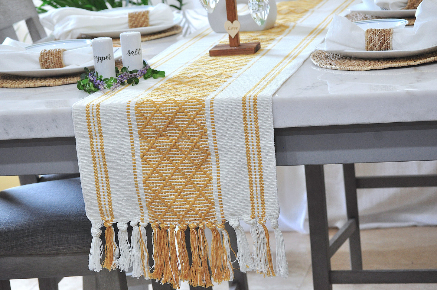 Table Runner with Tassels Cotton Woven Washable Boho Farmhouse Dining Table Runner Dresser Scarf Console Table Runner and Topper Checkered