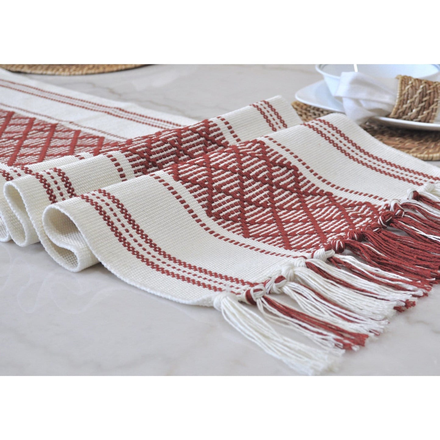 Cotton Woven Dining Table Runner with Tassels, Rust Brown and Cream | Washable  Boho Farmhouse Dresser/Console Table Runner and Topper Plaid